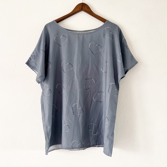 unbranded Tops - Boatneck Heart Patterned Top Relaxed Short Sleeve Blouse Basic 2XL Plus Size